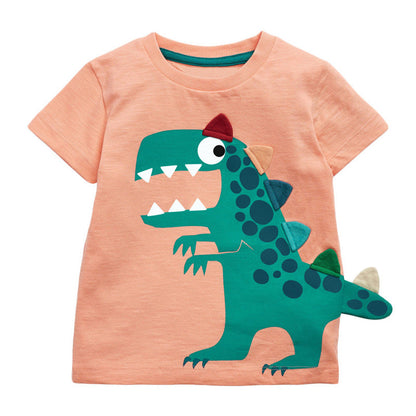 MyKids-USA® Baby Boy Cartoon Dinosaur Print 3D Tail Patched Design Tee