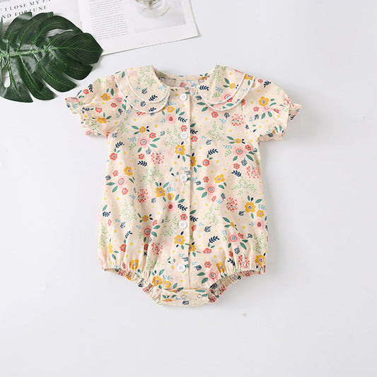 MyKids-USA® Baby Girl Froral Print Pattern Shirt With Double Collar Design Short Sleeved bodysuit