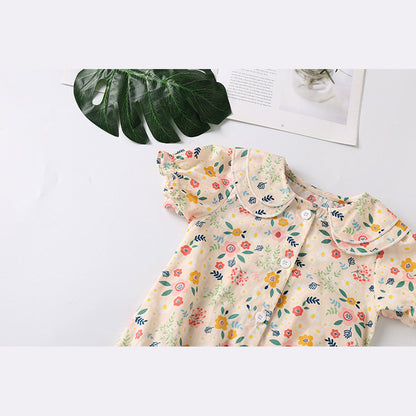 MyKids-USA® Baby Girl Froral Print Pattern Shirt With Double Collar Design Short Sleeved bodysuit
