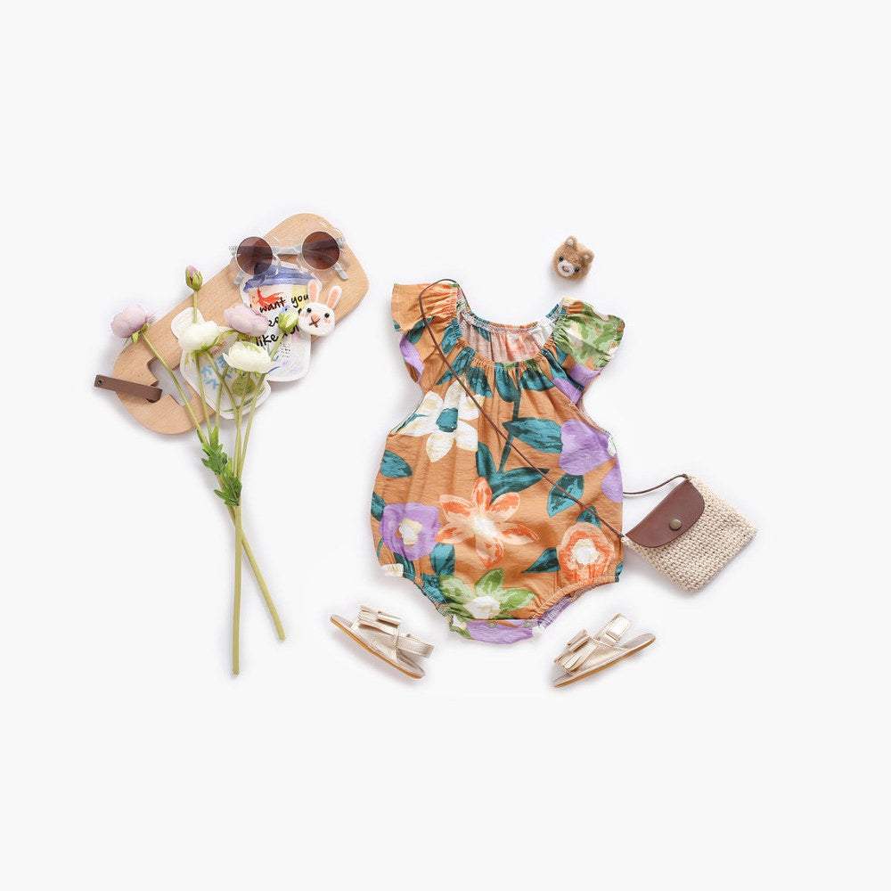 MyKids-USA® Baby Girl Floral Print Ruffle Design O-Neck bodysuit