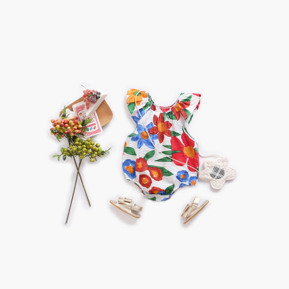 MyKids-USA® Baby Girl Floral Print Ruffle Design O-Neck bodysuit