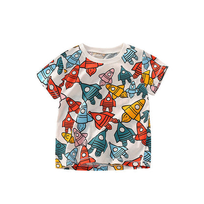 MyKids-USA® Baby Boy All Over Rocket Pattern Round Neck Tee