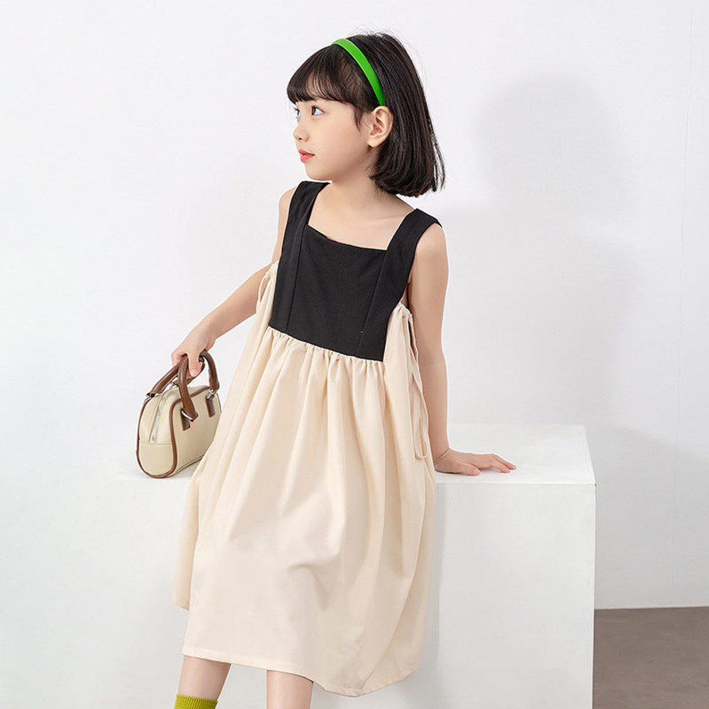 MyKids-USA® Girls Colorblock Design Square Neck Sleeveless Dress