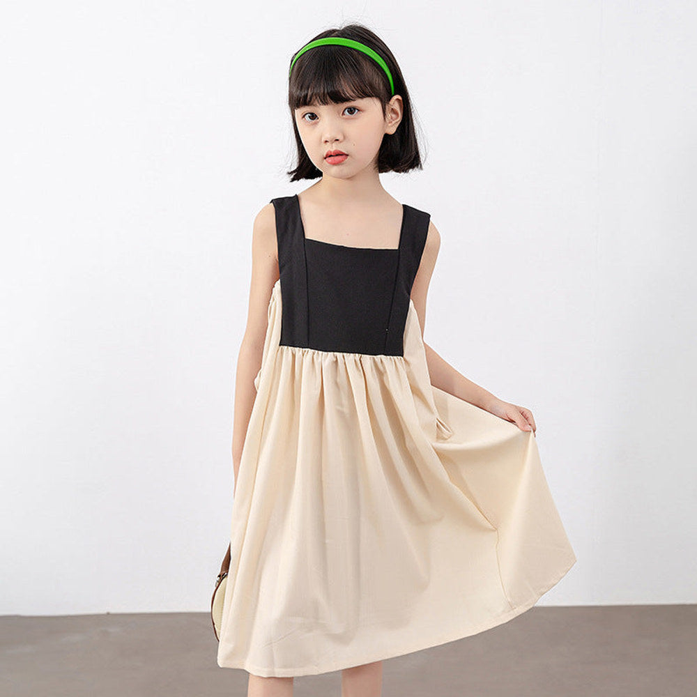 MyKids-USA® Girls Colorblock Design Square Neck Sleeveless Dress