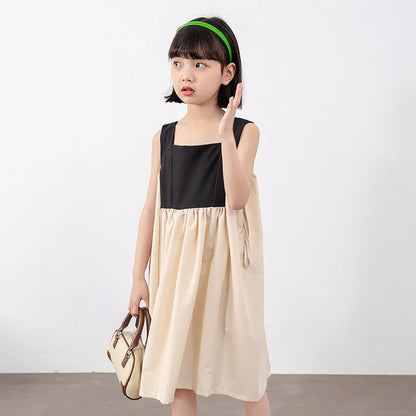 MyKids-USA® Girls Colorblock Design Square Neck Sleeveless Dress