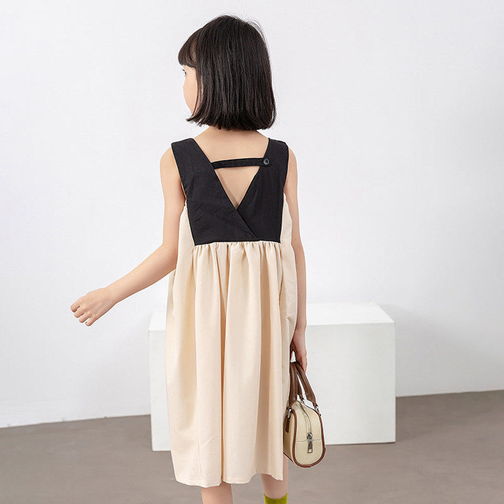 MyKids-USA® Girls Colorblock Design Square Neck Sleeveless Dress