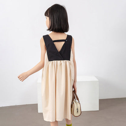 MyKids-USA® Girls Colorblock Design Square Neck Sleeveless Dress