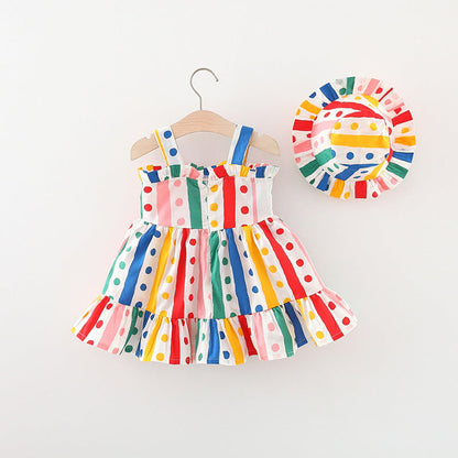 MyKids-USA® Baby Girl Colorful Dot Pattern Big Bow Tie Design Sling Dress