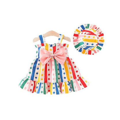 MyKids-USA® Baby Girl Colorful Dot Pattern Big Bow Tie Design Sling Dress