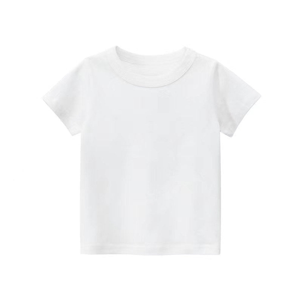 MyKids-USA® Baby Kids No Pattern Solid Color Short-Sleeved Tops In Summer Outfit Wearing