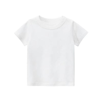 MyKids-USA® Baby Kids No Pattern Solid Color Short-Sleeved Tops In Summer Outfit Wearing