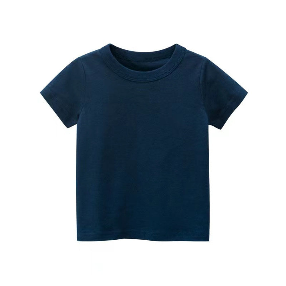 MyKids-USA® Baby Kids No Pattern Solid Color Short-Sleeved Tops In Summer Outfit Wearing