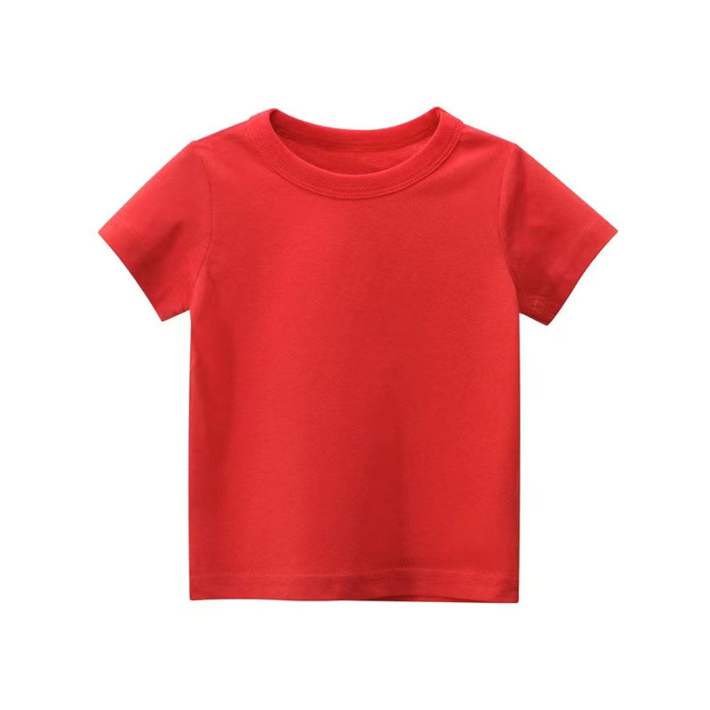 MyKids-USA® Baby Kids No Pattern Solid Color Short-Sleeved Tops In Summer Outfit Wearing