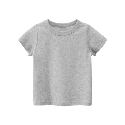 MyKids-USA® Baby Kids No Pattern Solid Color Short-Sleeved Tops In Summer Outfit Wearing