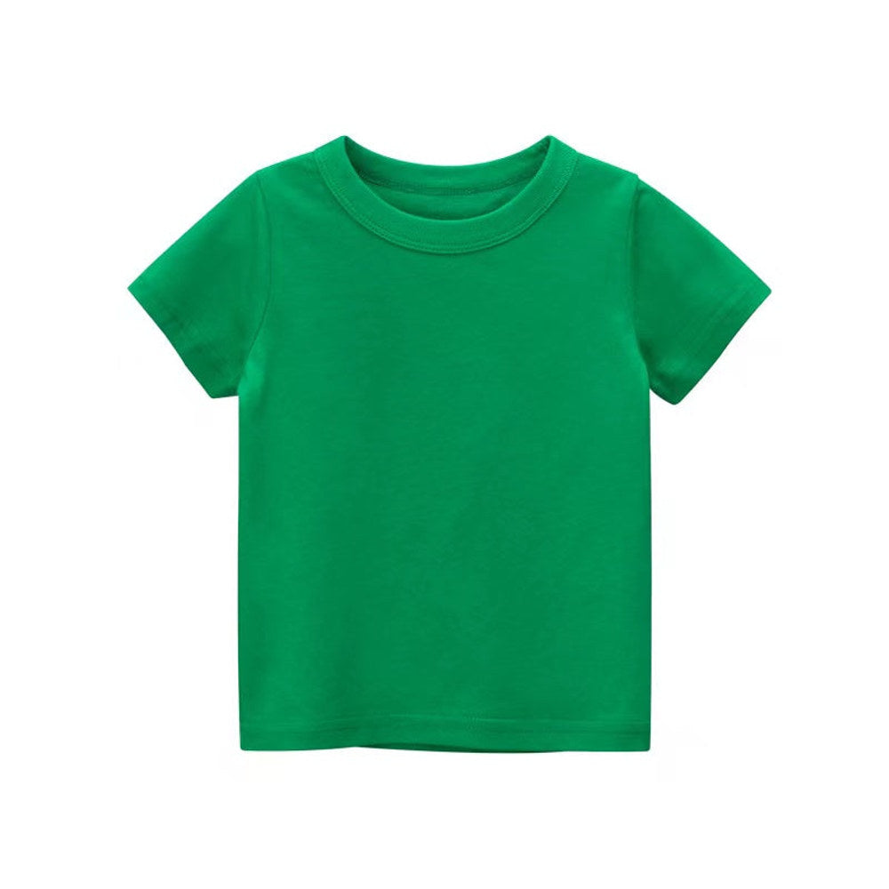 MyKids-USA® Baby Kids No Pattern Solid Color Short-Sleeved Tops In Summer Outfit Wearing
