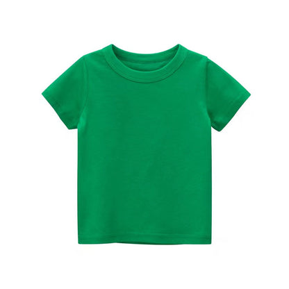 MyKids-USA® Baby Kids No Pattern Solid Color Short-Sleeved Tops In Summer Outfit Wearing