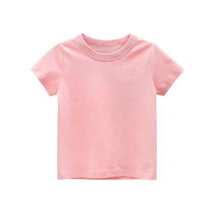 MyKids-USA® Baby Kids No Pattern Solid Color Short-Sleeved Tops In Summer Outfit Wearing