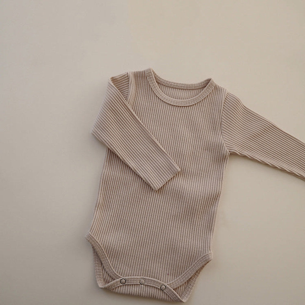 MyKids-USA® Baby Solid Color Pit Strip Fabric Long Sleeve Bodysuit