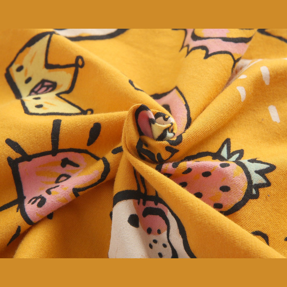 MyKids-USA® Baby Girl Cartoon Print O-Neck T-Shirt Combo Ruffle Shorts Sets