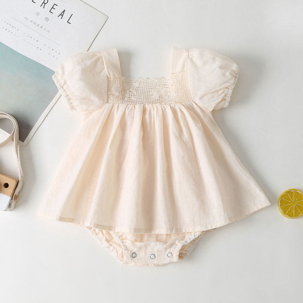 MyKids-USA® Baby Girl Solid Square Collar Short-Sleeved Dress bodysuit