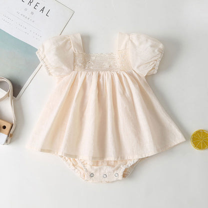 MyKids-USA® Baby Girl Solid Square Collar Short-Sleeved Dress bodysuit