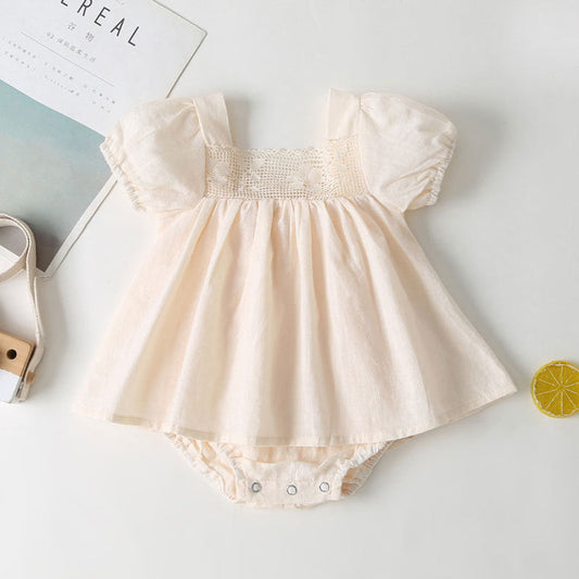 MyKids-USA® Baby Girl Solid Square Collar Short-Sleeved Dress bodysuit