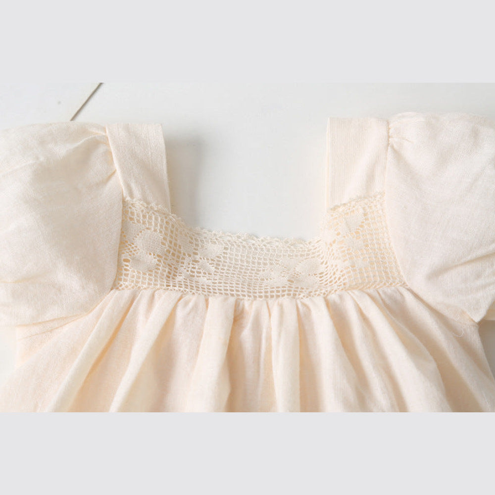 MyKids-USA® Baby Girl Solid Square Collar Short-Sleeved Dress bodysuit