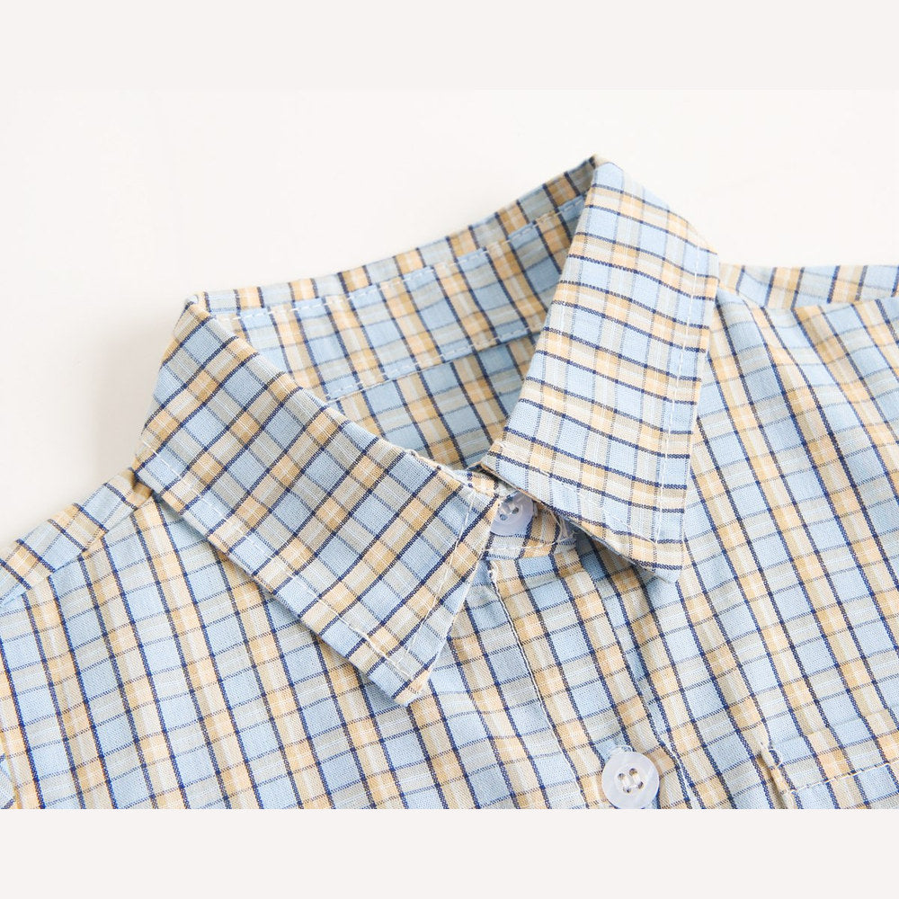 MyKids-USA® Baby Boy Plaid Pattern Single Breasted Design Polo-Neck Shirt Combo Shorts
