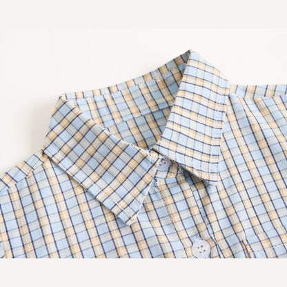 MyKids-USA® Baby Boy Plaid Pattern Single Breasted Design Polo-Neck Shirt Combo Shorts