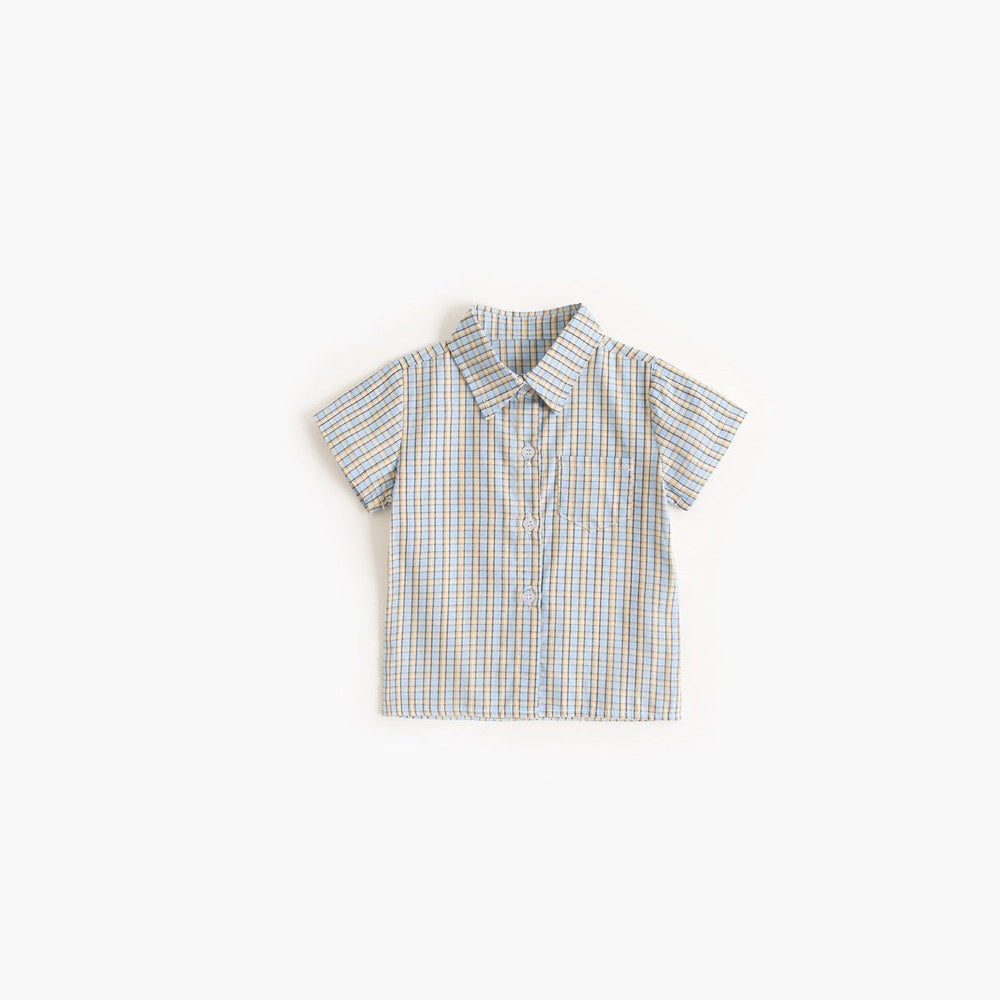 MyKids-USA® Baby Boy Plaid Pattern Single Breasted Design Polo-Neck Shirt Combo Shorts