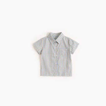 MyKids-USA® Baby Boy Plaid Pattern Single Breasted Design Polo-Neck Shirt Combo Shorts