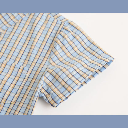 MyKids-USA® Baby Boy Plaid Pattern Single Breasted Design Polo-Neck Shirt Combo Shorts