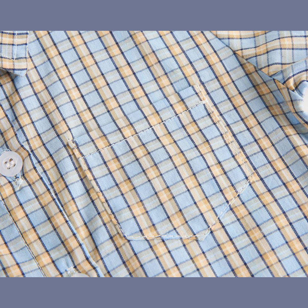MyKids-USA® Baby Boy Plaid Pattern Single Breasted Design Polo-Neck Shirt Combo Shorts