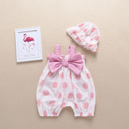 MyKids-USA® Baby Girl Bow Design Pink Polka Dot Pattern Sleeveless Romper With Hat