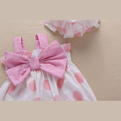 MyKids-USA® Baby Girl Bow Design Pink Polka Dot Pattern Sleeveless Romper With Hat