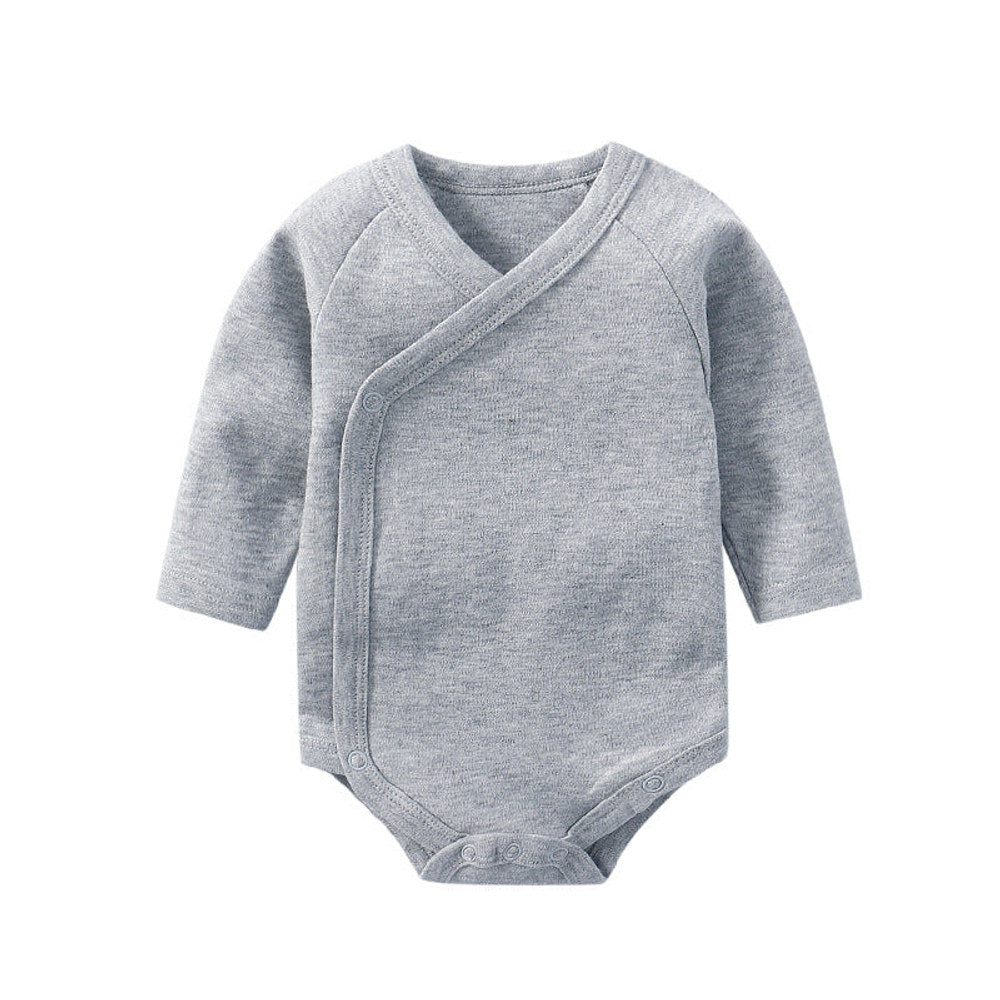 MyKids-USA® Baby Multi Color Bias Placket With Slanting Button Long Sleeve bodysuit