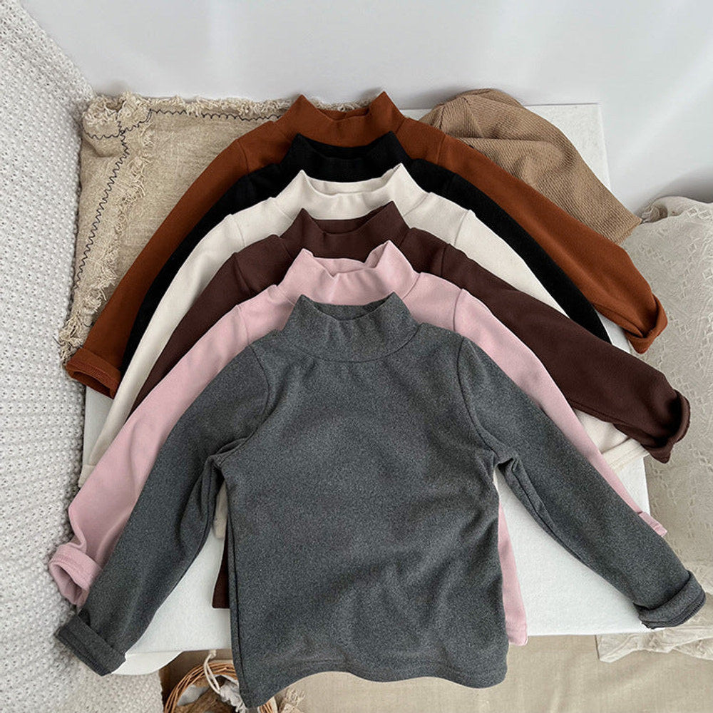 MyKids-USA® Baby Solid Color High Neck Long Sleeve Pullover Shirt Tops