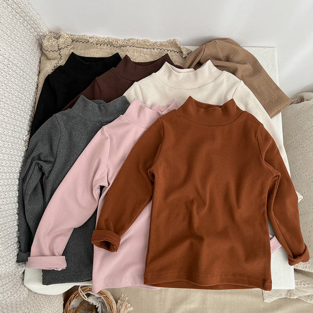 MyKids-USA® Baby Solid Color High Neck Long Sleeve Pullover Shirt Tops