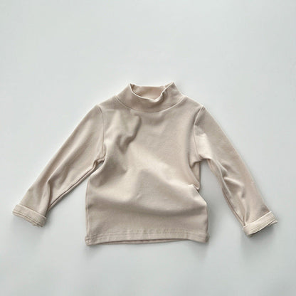 MyKids-USA® Baby Solid Color High Neck Long Sleeve Pullover Shirt Tops