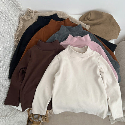 MyKids-USA® Baby Solid Color High Neck Long Sleeve Pullover Shirt Tops