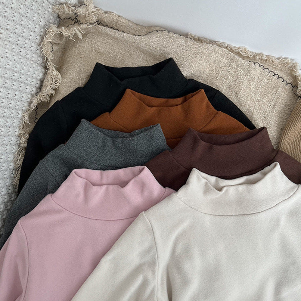 MyKids-USA® Baby Solid Color High Neck Long Sleeve Pullover Shirt Tops