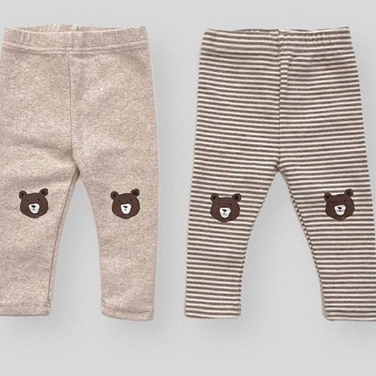 MyKids-USA® Baby Cartoon Bear Pattern Solid Color Or Striped Design Cotton Pants