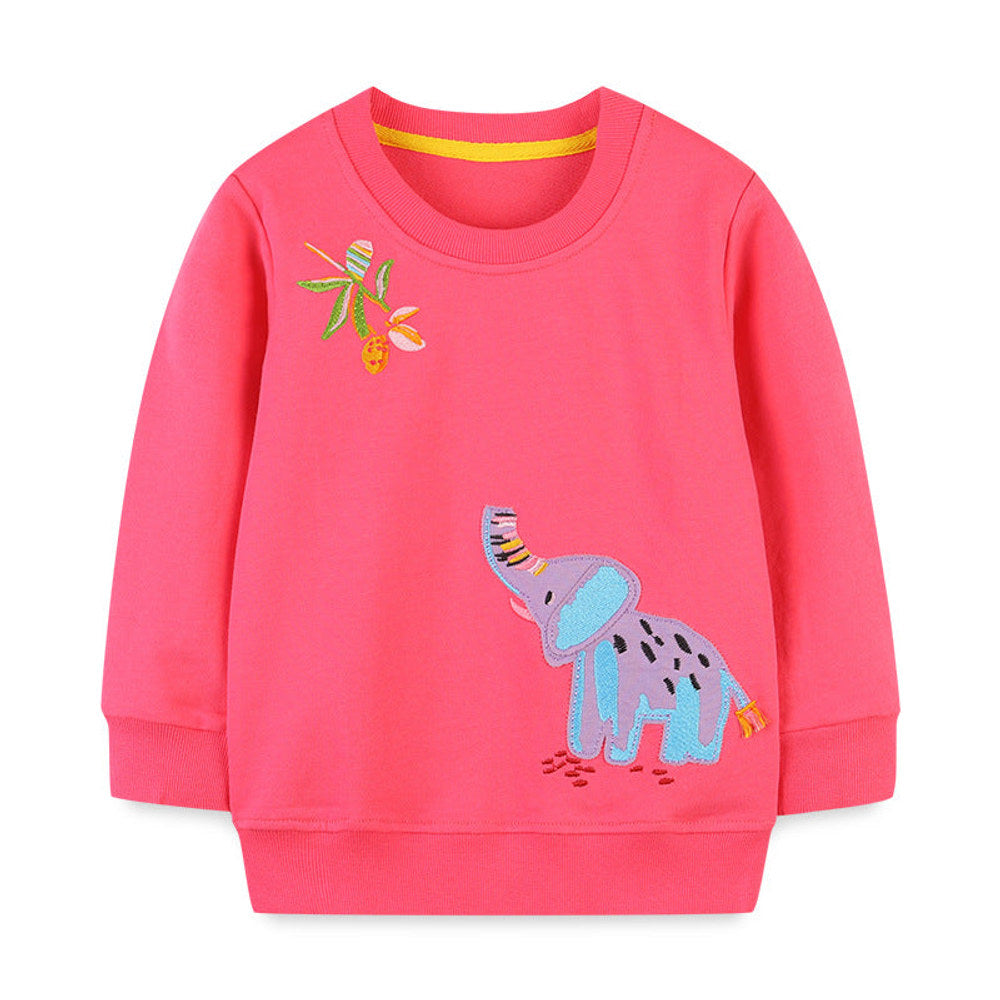MyKids-USA® Baby Girl Cartoon Elepants Embroidered Pattern Solid Hoodies
