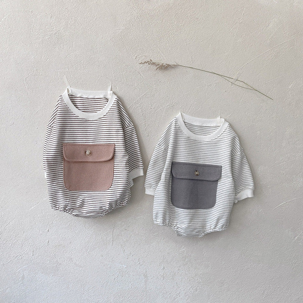 MyKids-USA® Baby Girl Striped Pattern Big Pocket Design Newborn Bodysuit