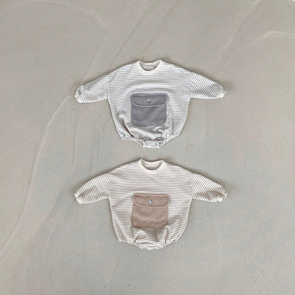 MyKids-USA® Baby Girl Striped Pattern Big Pocket Design Newborn Bodysuit