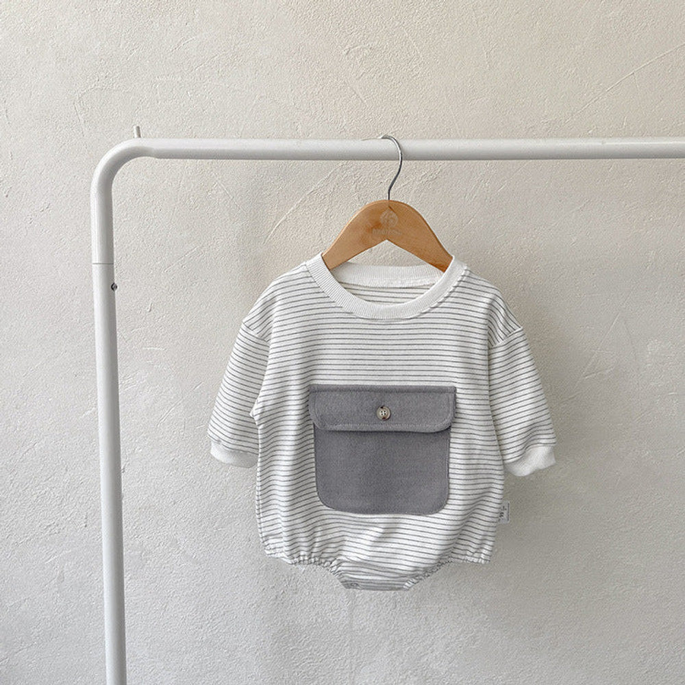 MyKids-USA® Baby Girl Striped Pattern Big Pocket Design Newborn Bodysuit