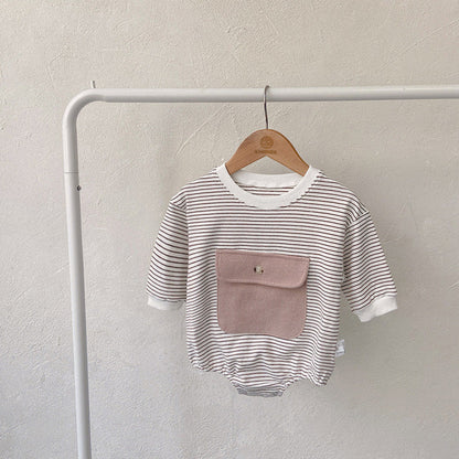 MyKids-USA® Baby Girl Striped Pattern Big Pocket Design Newborn Bodysuit