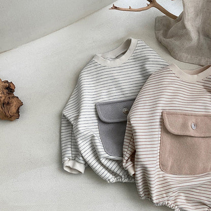 MyKids-USA® Baby Girl Striped Pattern Big Pocket Design Newborn Bodysuit