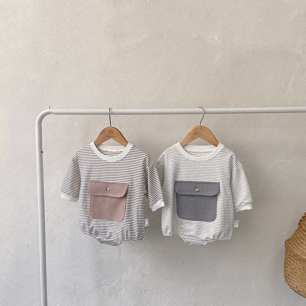 MyKids-USA® Baby Girl Striped Pattern Big Pocket Design Newborn Bodysuit