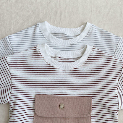 MyKids-USA® Baby Girl Striped Pattern Big Pocket Design Newborn Bodysuit
